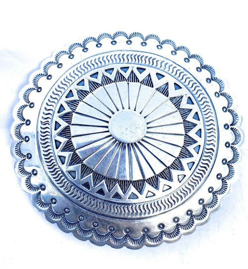 Vintage Navajo Hand Stamped Sterling Silver Belt Buckle Signed