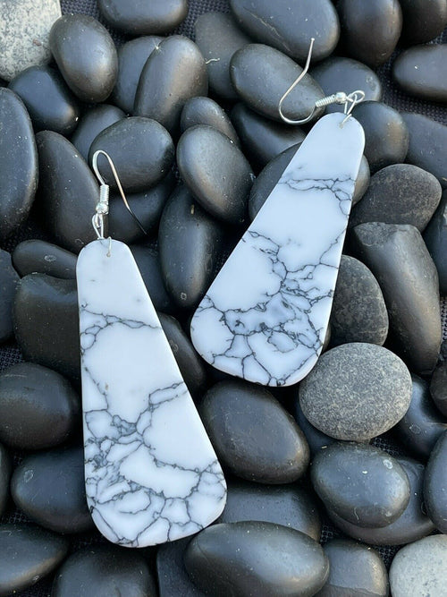 Navajo Sterling Silver & White Buffalo Slab Dangle Earrings