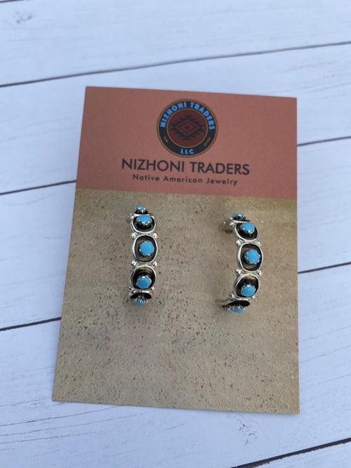 Zuni Sterling Silver & Turquoise Hoop Earrings