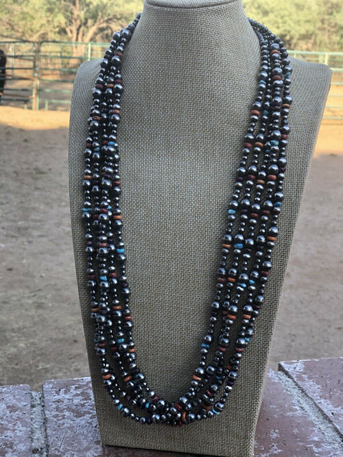 Navajo Multi Stone & Sterling Silver Beaded Necklace 30 inches