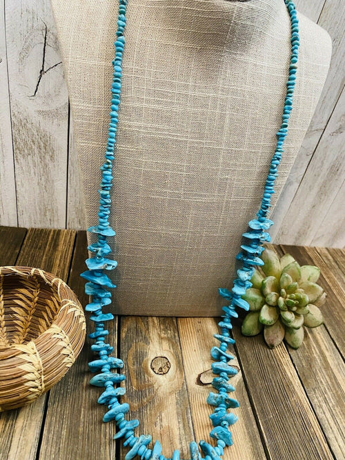 Vintage Old Pawn Navajo Natural Turquoise & Sterling Silver Beaded Necklace