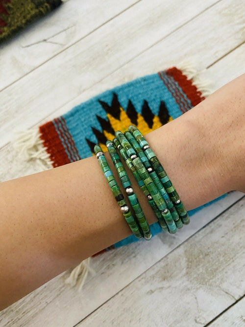 Navajo Turquoise & Sterling Silver Beaded Wrap Bracelet