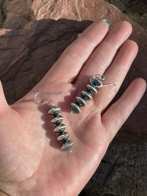 Navajo Sterling Silver Disk Bead Dangle Earrings