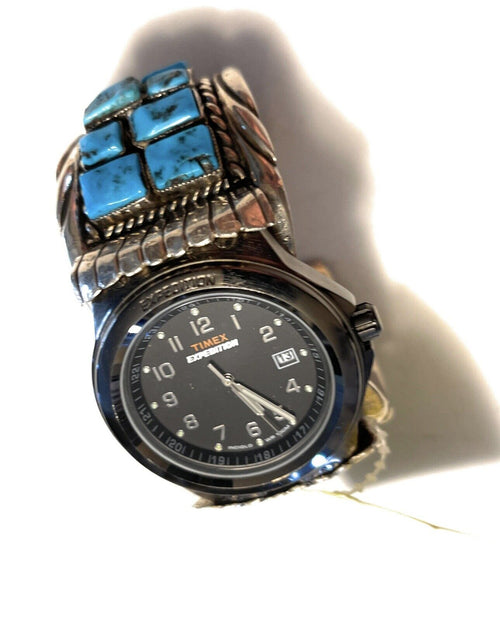 Vintage Handcrafted Sterling Silver & Kingman Turquoise Non Working Watch Bracelet