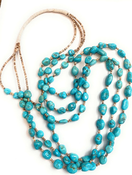 Vintage Old Pawn Navajo Turquoise & Heishi 3-Strand Beaded Necklace