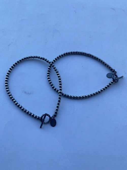 Sterling Silver 3mm 7.5 Inch Handcrafted Pearl Style  Beaded Bracelet