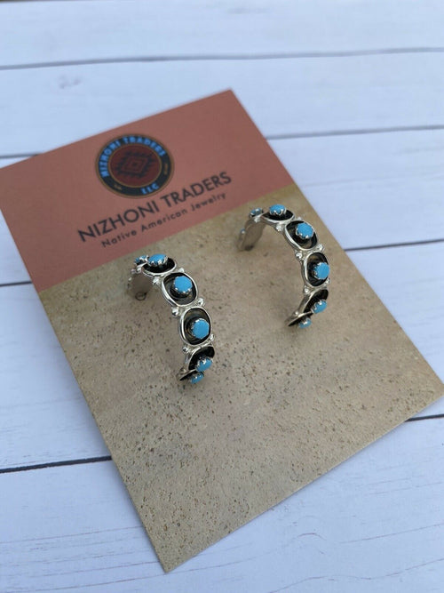 Zuni Sterling Silver & Turquoise Hoop Earrings