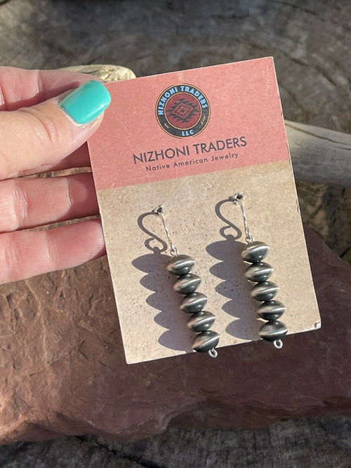 Navajo Sterling Silver Disk Bead Dangle Earrings