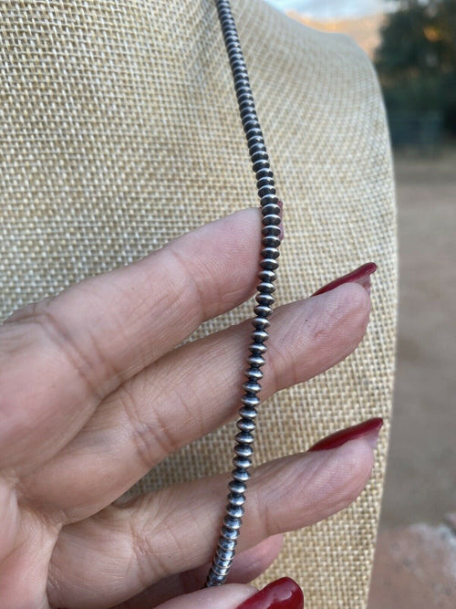 Handcrafted Sterling Silver Saucer Pearls 3mm Beaded Necklace 30 Inch
