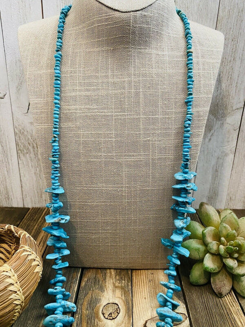 Vintage Old Pawn Navajo Natural Turquoise & Sterling Silver Beaded Necklace