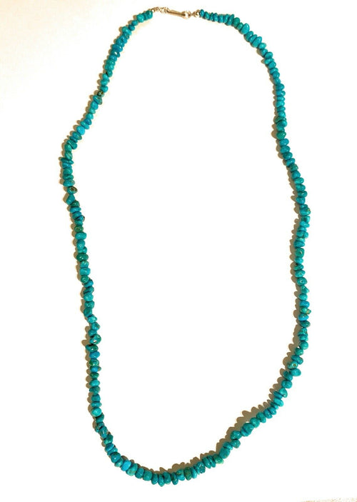 Navajo Natural Sleeping Beauty Turquoise & Sterling Silver Beaded Necklace 24”