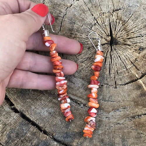 Navajo Sterling Silver  Spiny Oyster Shell Bead Dangle Earrings