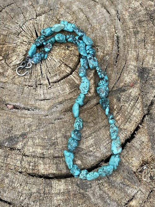 Sterling Silver Beaded Turquoise Necklace 18 Inch