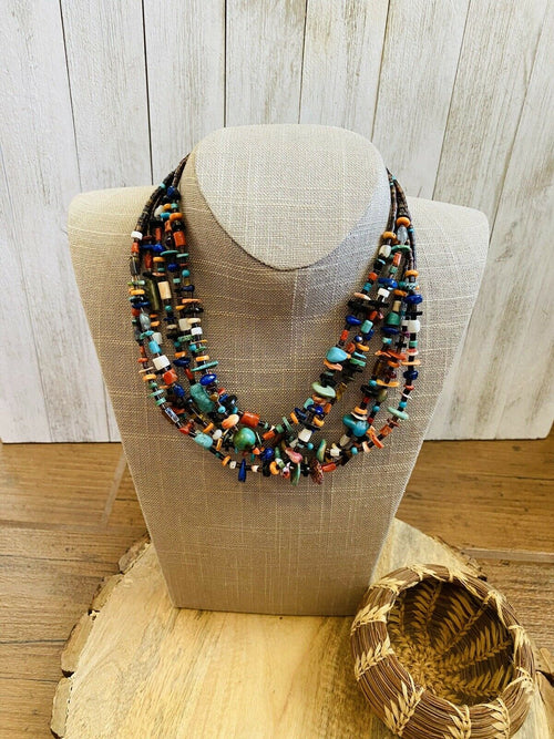 Navajo Multi Stone & Heishi Beaded 18 Inch Necklace