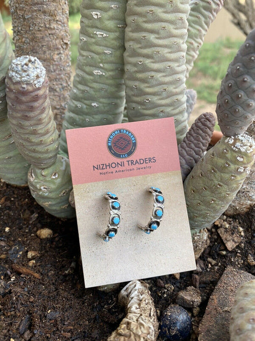 Zuni Sterling Silver & Turquoise Hoop Earrings