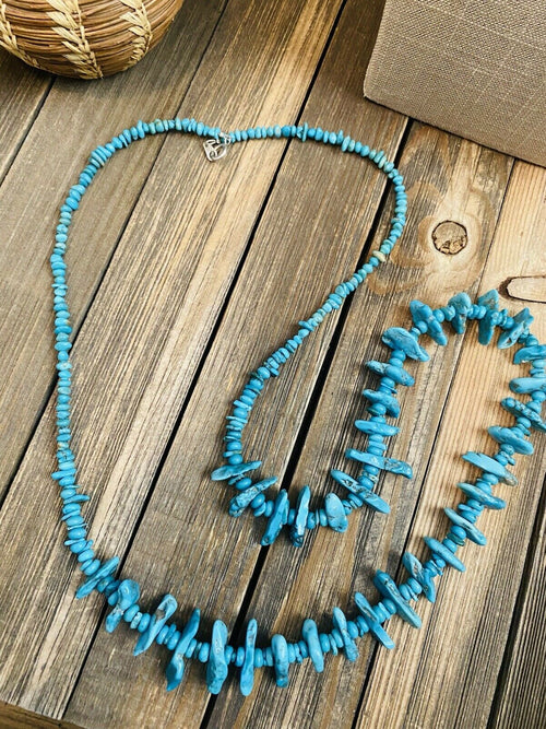 Vintage Old Pawn Navajo Natural Turquoise & Sterling Silver Beaded Necklace