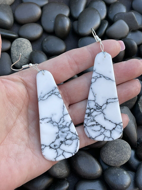 Navajo Sterling Silver & White Buffalo Slab Dangle Earrings