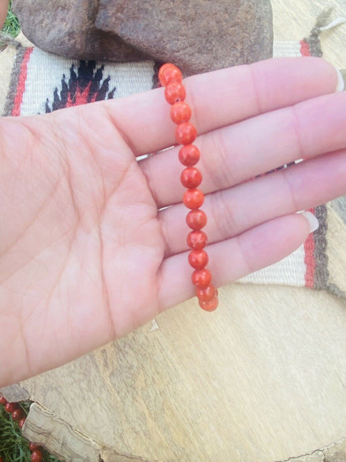 Navajo Apple Coral & Sterling Silver Beaded Bracelet