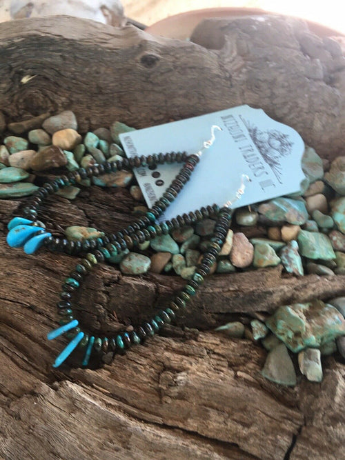 Navajo Turquoise & Sterling Silver Beaded Dangle Hoop Earrings