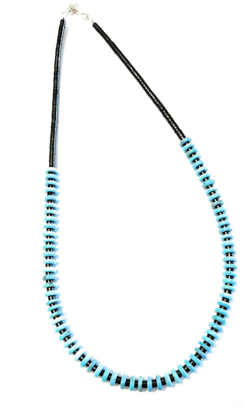 Navajo Turquoise & Black Heishi Beaded 16 Inch Necklace