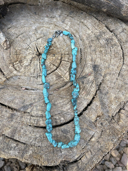 Sterling Silver Beaded Turquoise Necklace 18 Inch