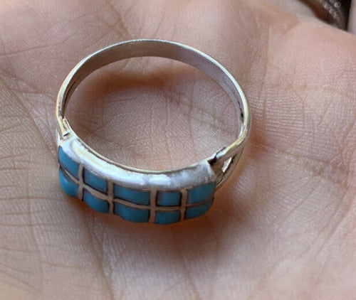 Zuni Sterling Silver Double Turquoise 10 Stone Stacker Ring