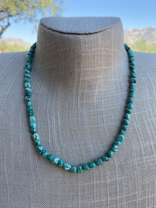 Navajo Turquoise & Sterling  Beaded Necklace 18"