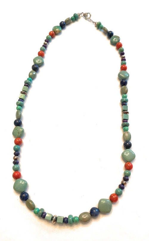 Navajo Sterling Silver & Multi Stone Beaded Necklace