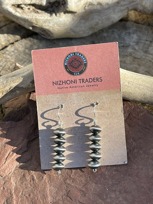 Navajo Sterling Silver Disk Bead Dangle Earrings