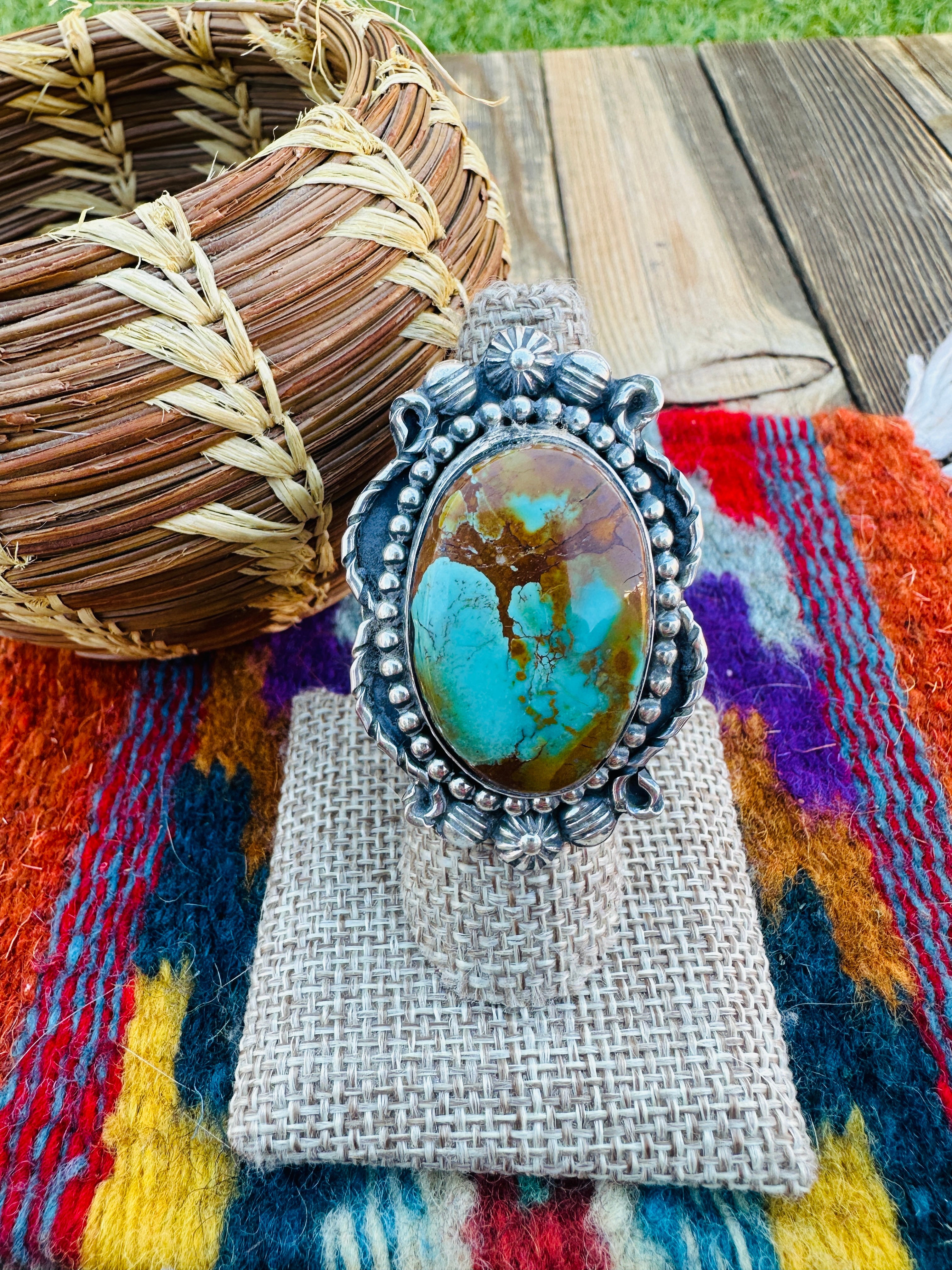 Handcrafted Pilot Mountain Turquoise & Sterling Silver Ring 7.25