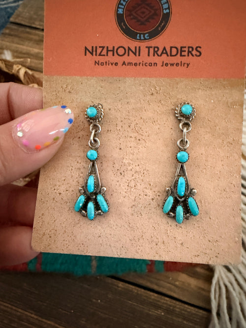 Handcrafted Old Pawn Sterling Silver & Turquoise Dangle Earrings