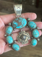 Apache Made Sterling Silver and Egyptian Turquoise Naja Pendant by Rosella Paxson
