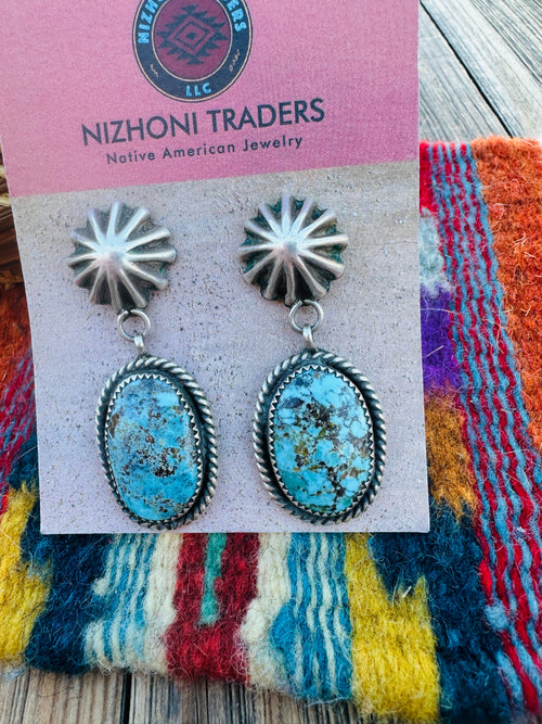 Handcrafted Old Pawn Sterling Silver & Turquoise Dangle Earrings