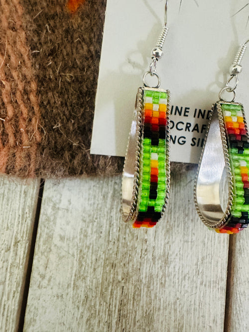 Navajo Handmade Multicolor Beaded Teardrop Dangle Earrings