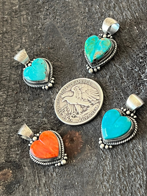 Navajo Sterling Silver Electric Rainbow Mini Heart Pendants by Bernyse Chavez