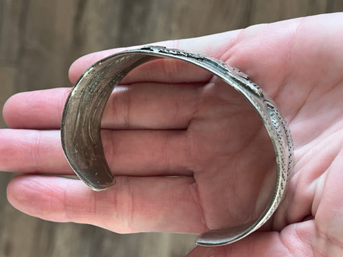 Hand Forged Old Pawn Sterling Silver Ingot Cuff Bracelet by Santa Fe Artist, Buffalo: The Equine