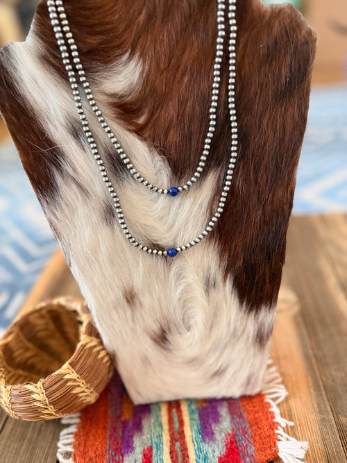 Handcrafted Lapis and Sterling Silver Pearl Beaded Necklace