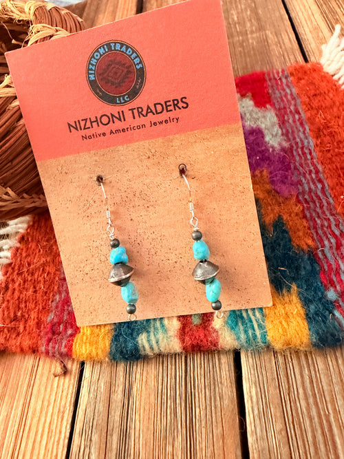 Handcrafted Turquoise & Sterling Silver Pearl Beaded Dangle Earrings