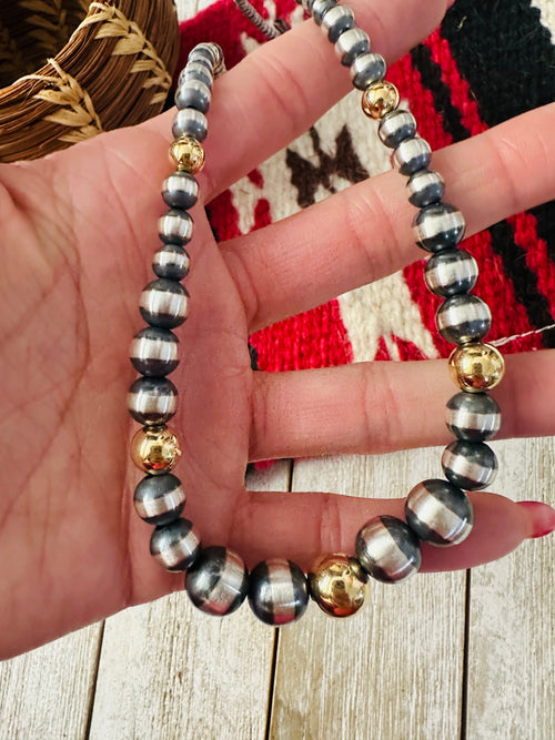 Navajo Sterling Silver & Gold Beaded 18” Necklace