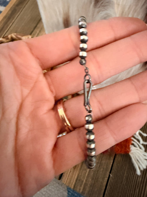 Handcrafted Turquoise, Mother of Pearl and Sterling Silver Pearl Beaded Necklace