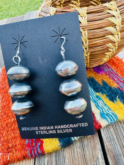Handcrafted 12mm Sterling Silver Pearl Beaded Dangle Earrings