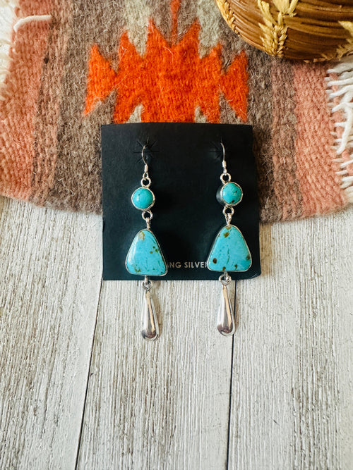 Navajo Turquoise And Sterling Silver Dangle Earrings