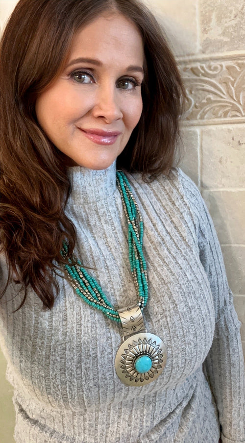 Silver-Plated Brass Sunflower Blue Accent Beaded Necklace