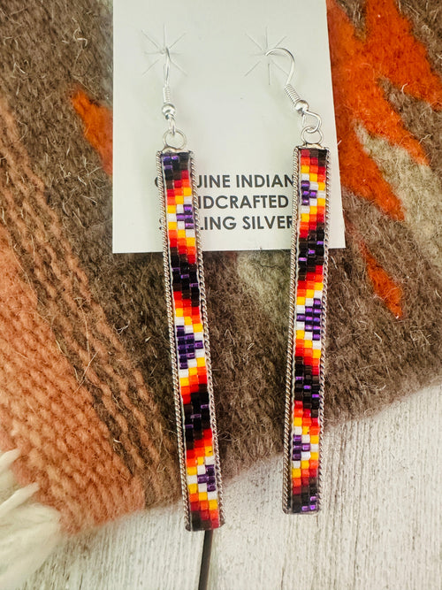 Navajo Handmade Multicolor Beaded Dangle Earrings