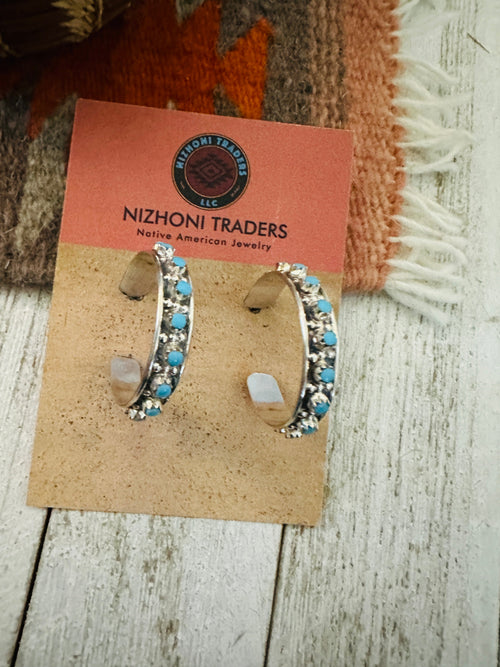 Zuni Sterling Silver & Turquoise Hoop Earrings