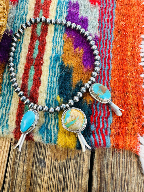 Handcrafted 3mm Sterling Silver Pearl & Turquoise Blossom Stretch Bracelet