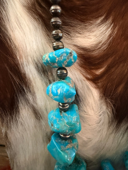 Old Pawn Handcrafted Turquoise & Sterling Silver Pearl Beaded 18” Necklace
