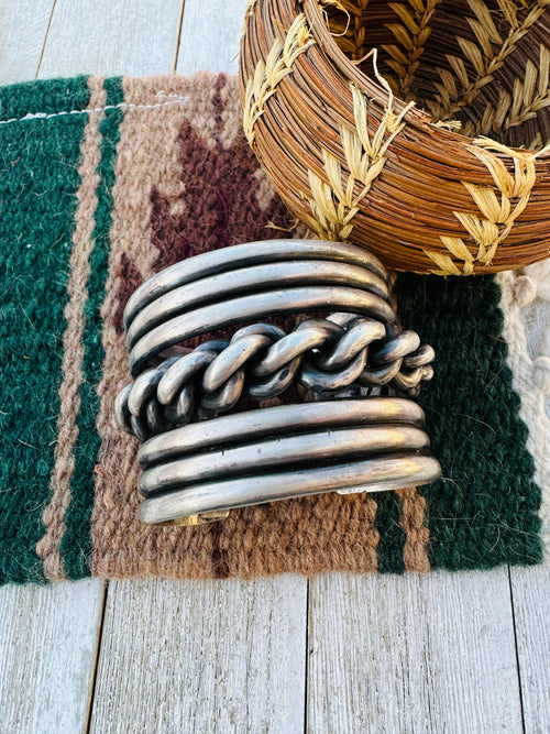 Handcrafted Old Pawn Sterling Silver Chain Cuff Bracelet