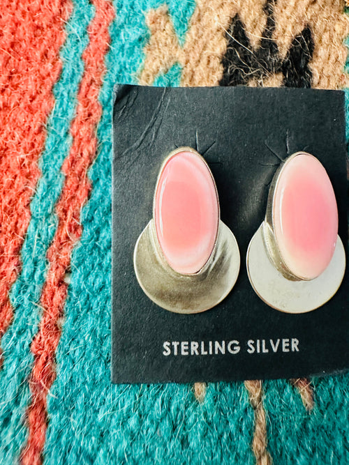 Navajo Sterling Silver & Queen Pink Conch Post Earrings