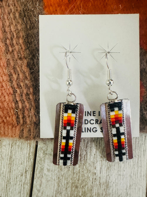 Navajo Handmade Multicolor Beaded Dangle Earrings